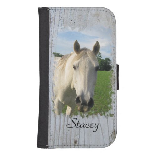 Gray Quarter Horse on Whitewashed Board Phone Wallet