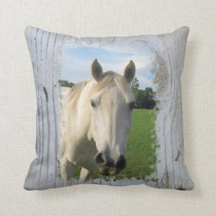 Gray Quarter Horse on Whitewashed Board Throw Pillow