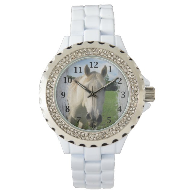 Gray Quarter Horse on Whitewashed Board Watch (Front)