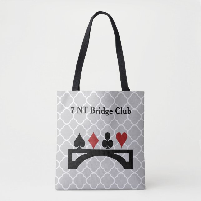 Gray Quatrefoil Bridge Card Game Tote Bag (Front)