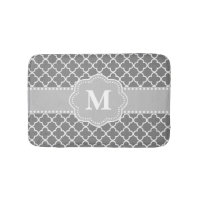 Gray Quatrefoil Chevron Monogram Bathmat