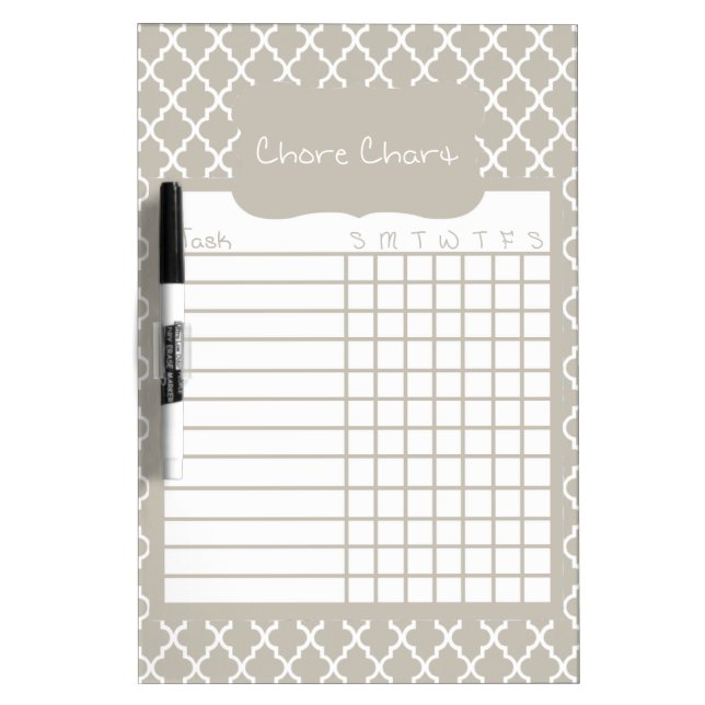 Gray Quatrefoil Chore Chart Dry-Erase Board (Front)