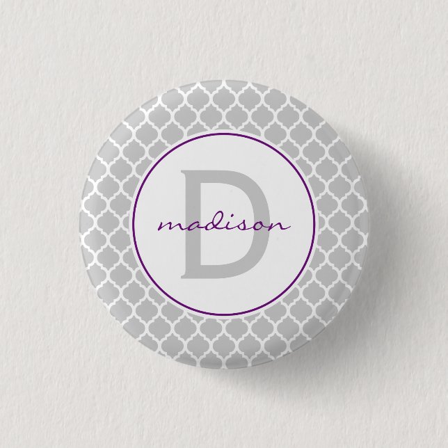Gray Quatrefoil Monogram Button (Front)