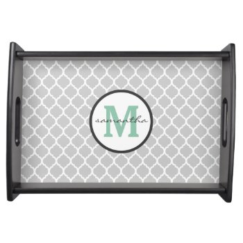 Gray Quatrefoil Monogram Serving Tray by snowfinch at Zazzle