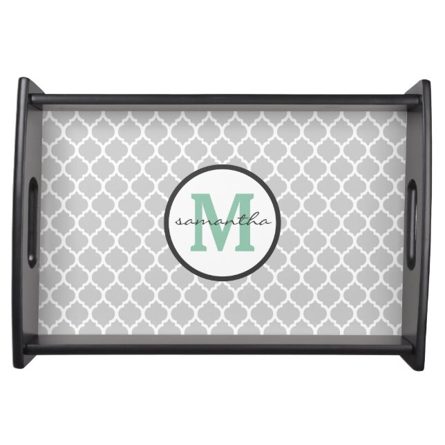 Gray Quatrefoil Monogram Serving Tray (Front)
