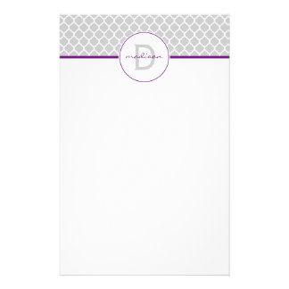 Gray Quatrefoil Monogram Stationery