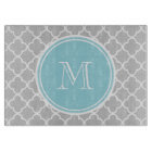 Gray Quatrefoil Pattern, Blue Monogram