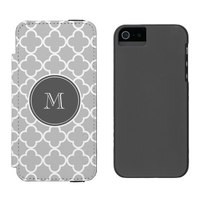 Gray Quatrefoil Pattern, Charcoal Monogram Incipio iPhone Wallet Case (Side by Side)
