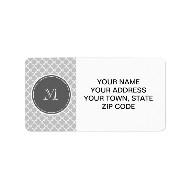Gray Quatrefoil Pattern, Charcoal Monogram Label (Front)