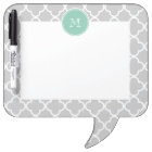 Gray Quatrefoil Pattern, Mint Green Monogram