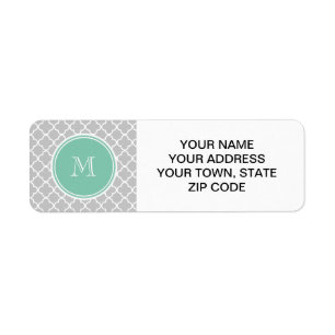 Gray Quatrefoil Pattern, Mint Green Monogram Label