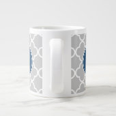 Gray Quatrefoil Pattern, Navy Blue Monogram Giant Coffee Mug (Back)