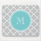 Gray Quatrefoil Pattern, Teal Monogram