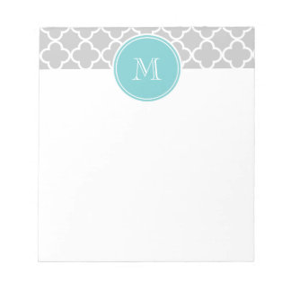 Gray Quatrefoil Pattern, Teal Monogram Notepad