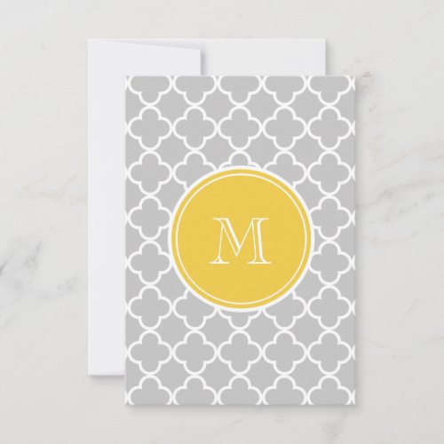Gray Quatrefoil Pattern, Yellow Monogram Personalized Invitations