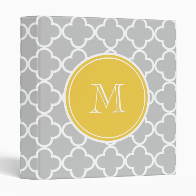Gray Quatrefoil Pattern, Yellow Monogram Binder (Front/Spine)
