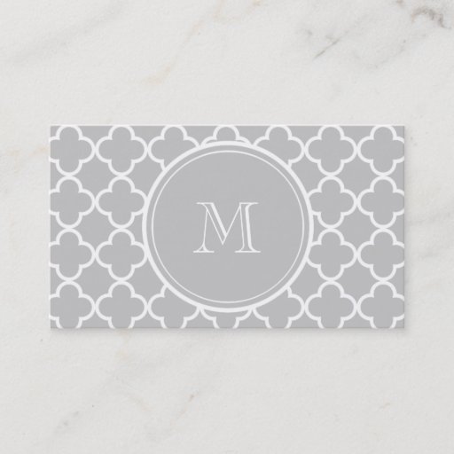 Customizable Gray Quatrefoil Pattern, Your Monogram Business Cards
