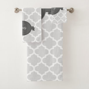 Gray Quatrefoil Personalized Bath Towel Set