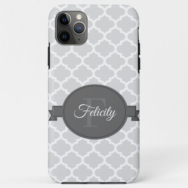 Gray Quatrefoil Personalized Case-Mate iPhone Case (Back)