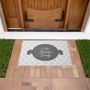 Gray Quatrefoil Personalized Doormat