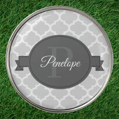 Gray Quatrefoil Personalized Golf Ball Marker