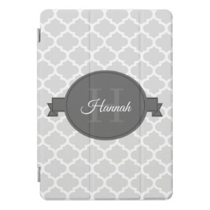 Gray Quatrefoil Personalized iPad Pro Cover
