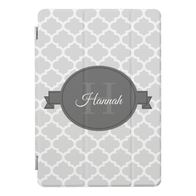 Gray Quatrefoil Personalized iPad Pro Cover (Front)