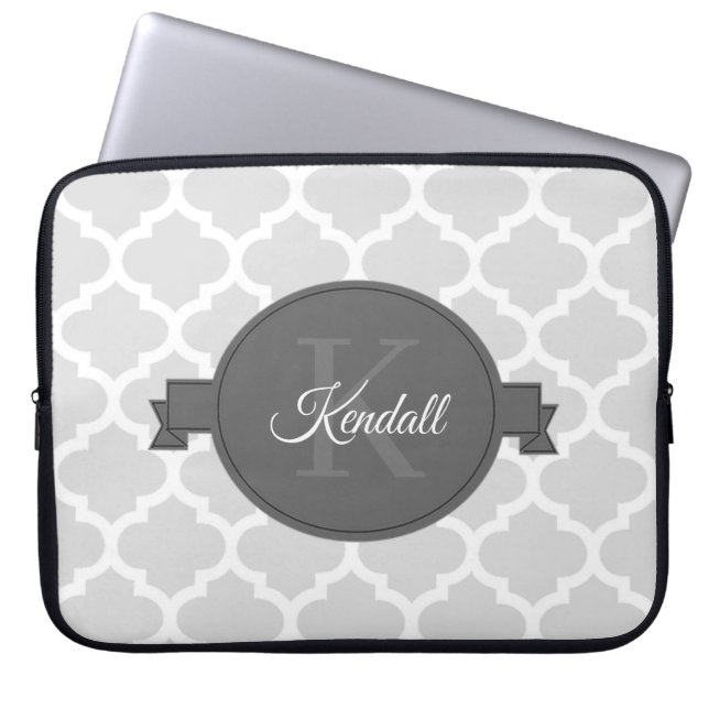 Gray Quatrefoil Personalized Laptop Sleeve (Front)