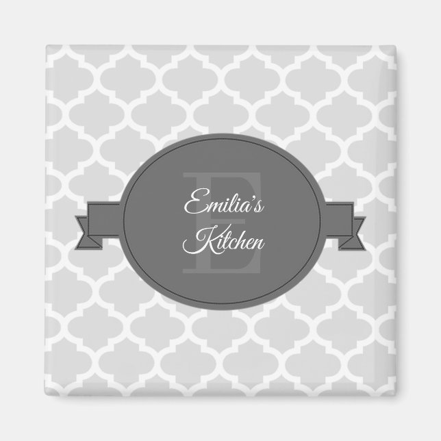 Gray Quatrefoil Personalized Magnet (Front)