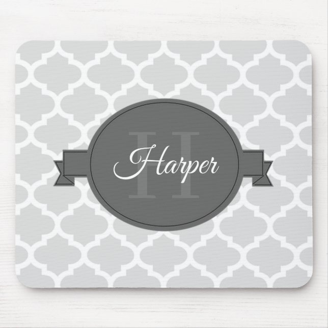 Gray Quatrefoil Personalized Mouse Pad (Front)