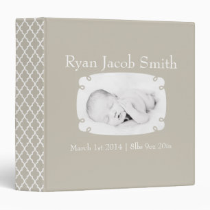 Gray Quatrefoil Photo Ready Baby Book Binder