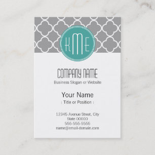 Gray Quatrefoil with Custom Mint Monogram Business Card