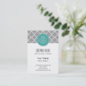Gray Quatrefoil with Custom Mint Monogram Business Card (Standing Front)