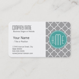 Gray Quatrefoil with Custom Mint Monogram Business Card