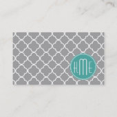 Gray Quatrefoil with Custom Mint Monogram Business Card (Back)