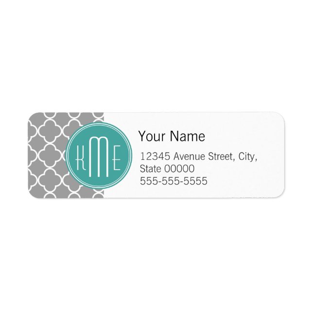 Gray Quatrefoil with Custom Mint Monogram Label (Front)