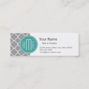 Gray Quatrefoil with Custom Mint Monogram Mini Business Card