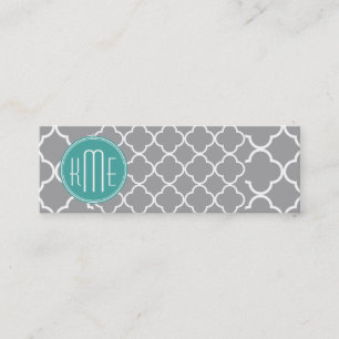 Gray Quatrefoil with Custom Mint Monogram Mini Business Card