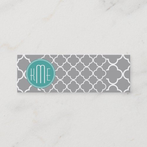 Gray Quatrefoil with Custom Mint Monogram Business Card Templates