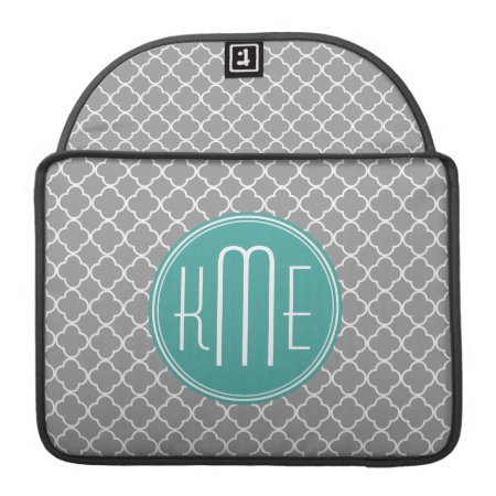Gray Quatrefoil With Custom Mint Monogram Sleeve For Macbook Pro
