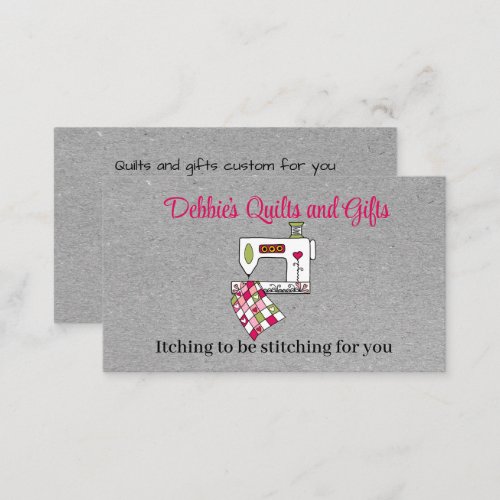 Gray Quilting with Sewing Machine Business Card