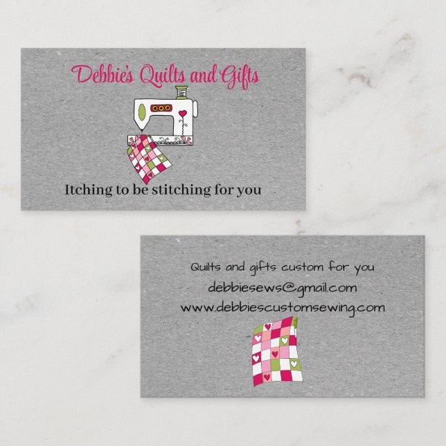 Gray Quilting with Sewing Machine Business Card (Front/Back)