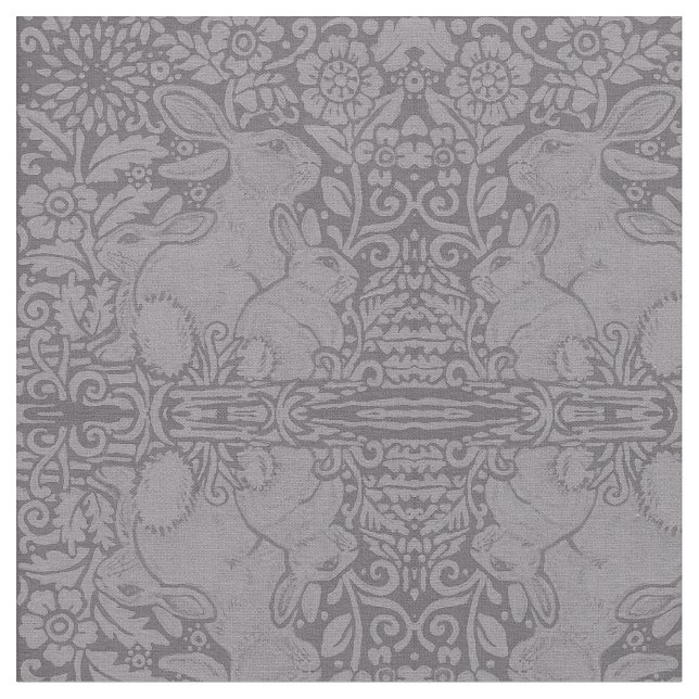 Gray Rabbit Family Designer Tiled Fabric for Decor (Close Up)