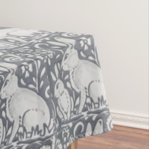 Gray Rabbit Mother  Baby Bunny Floral Design Tablecloth