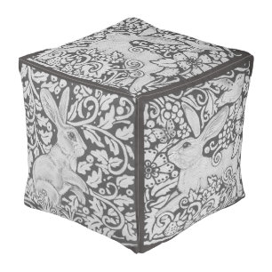 Gray Rabbit Ornate Footstool Pouf Home Accent Gift