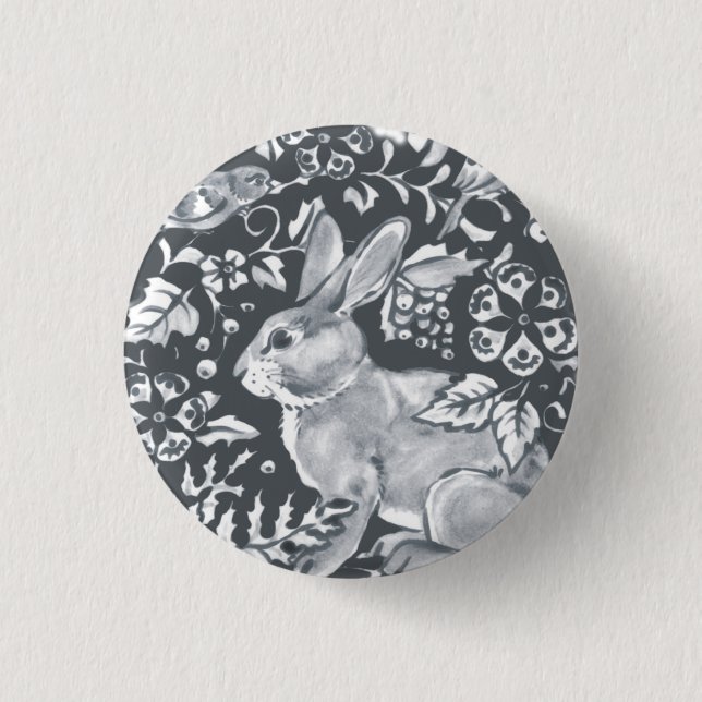 Gray Rabbit Pattern Floral Bird Woodland Unique Button (Front)
