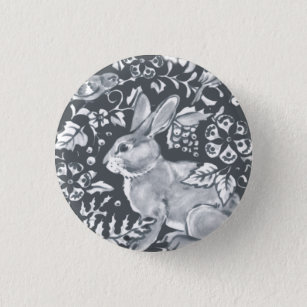 Gray Rabbit Pattern Floral Bird Woodland Unique Button