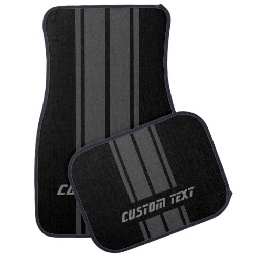 Gray Race Double Stripes  Personalize Car Floor Mat