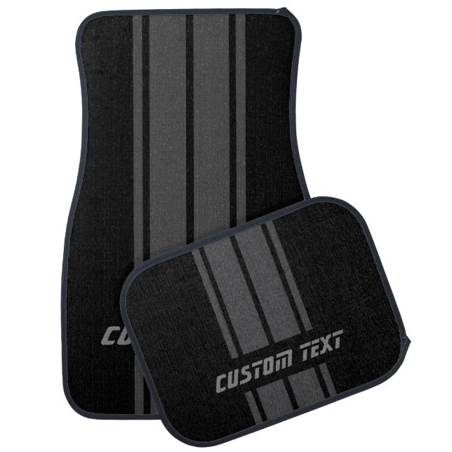 Gray Race Double Stripes | Personalize Car Floor Mat (Set)