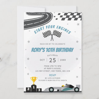 Gray Racing Car Birthday Party Invitation